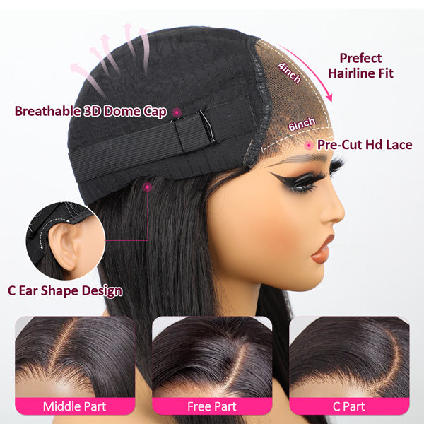 Bleached Knots Straight Hair Wear Go Wigs 180% Density Pre-cut 9x6 Lace Glueless Wigs - reshine