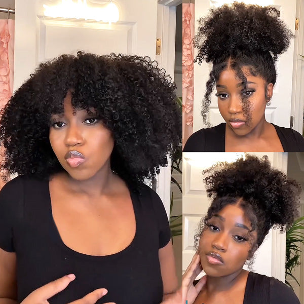 Invisi Drawstring Afro Curly 360 Wear Go Glueless Human Hair Wigs Bleached Knots Curly Hair Wigs - reshine