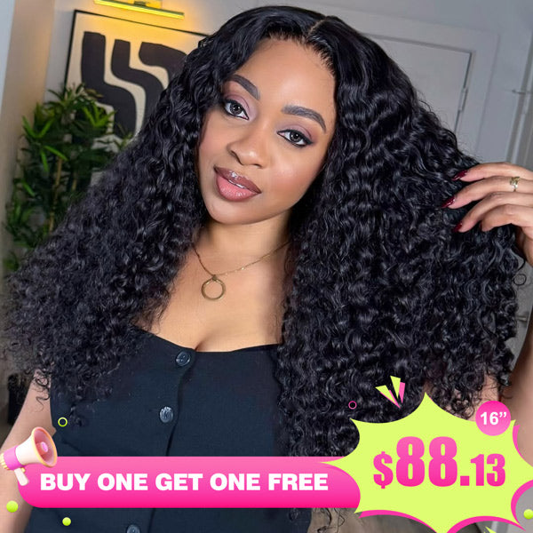 【BOGO】Reshine Hair Deep Wave Brazilian Curly Hair 13x4 Lace Front Human Hair Wigs For Black Woman Natural Color