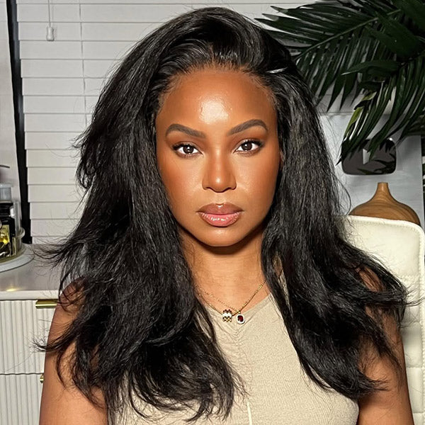 Alwaysameera Reshine Layered Kinky Straight Wig Curtain Bangs 9x6 Pre Everything HD Lace Wear Go Wigs Pre Bleached Human Hair Wigs - reshine