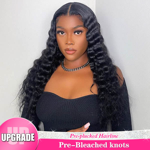 Reshine Pre Bleached Knots Loose Deep Wave 13x4 13x6 HD Lace Front Human Hair Wigs - reshine