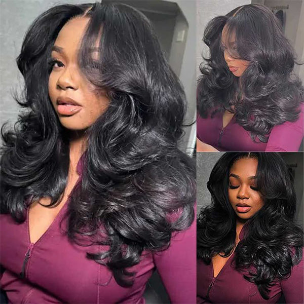 Reshine 9x6 Body Wave Layered Wig Curtain Bangs Pre-cut HD Lace Wear Go Glueless Wigs Pre Bleached Lace Human Hair Wigs - reshine