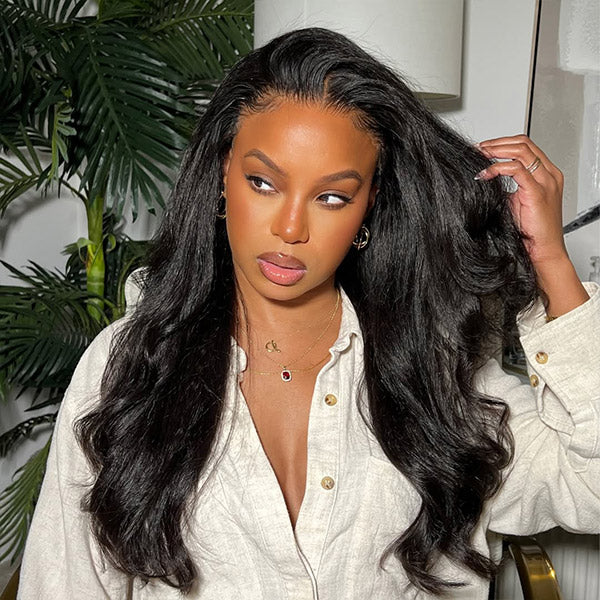 Alwaysameera Reshine Layered Kinky Straight Wig Curtain Bangs 9x6 Pre Everything HD Lace Wear Go Wigs Pre Bleached Human Hair Wigs - reshine