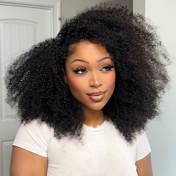 Reshine Hair 3 In 1 Half Wig Afro Culry Invisible Hairline Human Hair Wig For Black Women - reshine