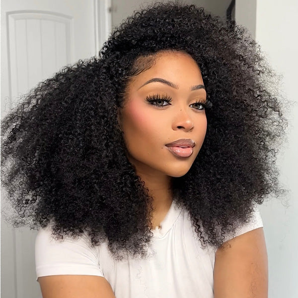 Reshine Hair 3 In 1 Half Wig Afro Culry Invisible Hairline Human Hair Wig For Black Women - reshine