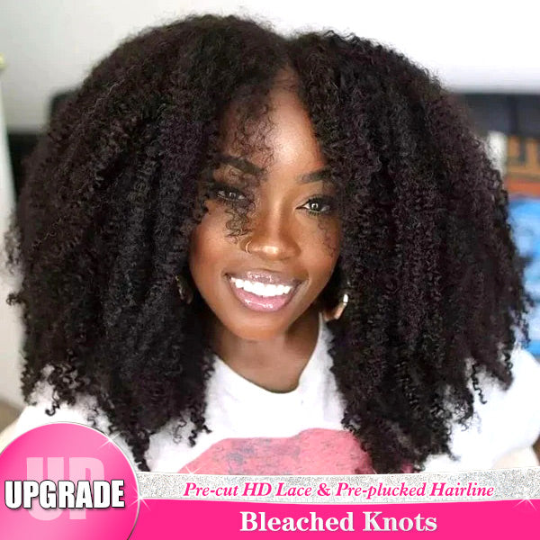 Reshine Bleached knots Afro Curly Wear Go Glueless Wigs Pre-cut Lace Ready To Go Human Hair Wigs For Black Women - reshine