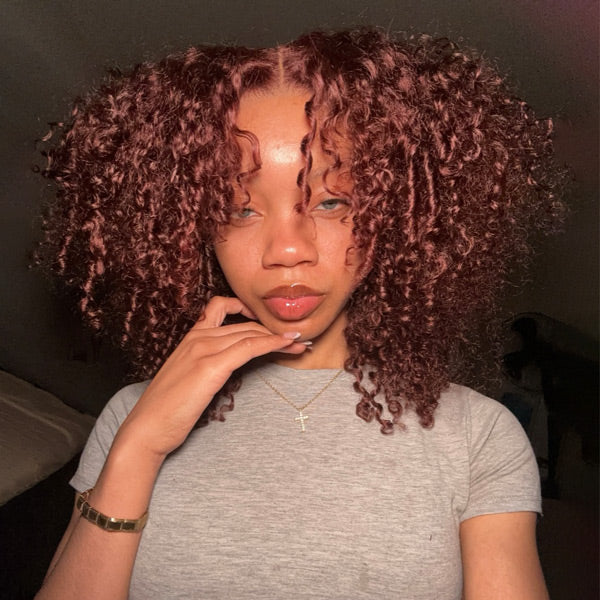 #33 Reddish Brown Kinky Curly Wear Go Glueless Wigs Pre-cut Lace Wigs - reshine