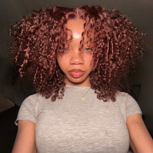 #33 Reddish Brown Kinky Curly Wear Go Glueless Wigs Pre-cut Lace Wigs - reshine