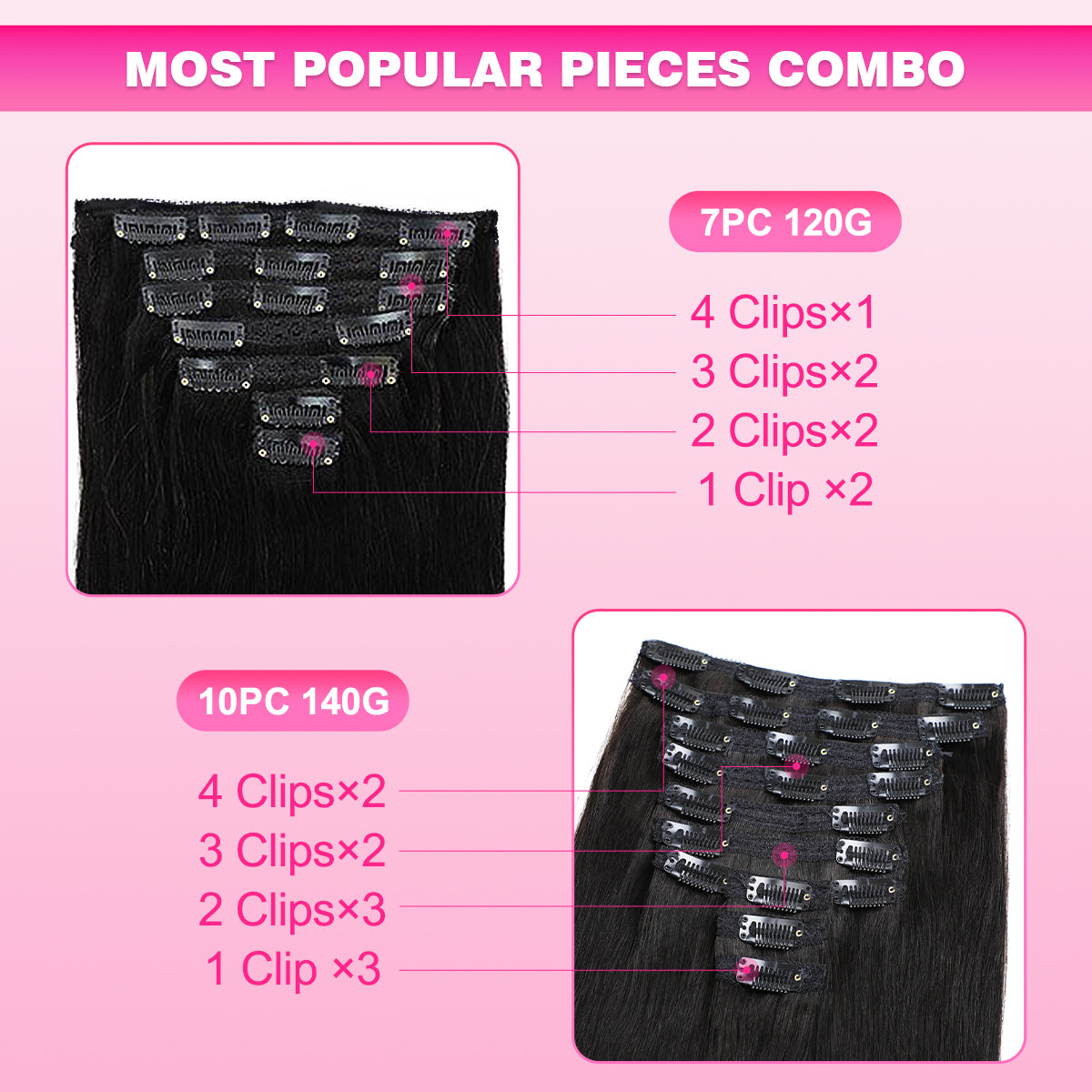 Straight Clip In Hair Extensions 7&10 Pieces/Set Remy Hair For Women - reshine