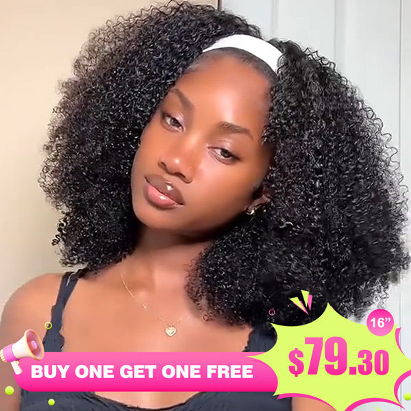 【BOGO】 Afro Curly Headband Human Hair Wigs Full Curly Hair Wigs For Black Women - reshine