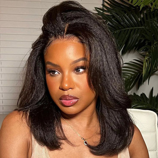 Alwaysameera Reshine Layered Kinky Straight Wig Curtain Bangs 9x6 Pre Everything HD Lace Wear Go Wigs Pre Bleached Human Hair Wigs - reshine