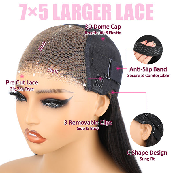 Bleached Knots Kinky Straight Human Hair Glueless Wigs 7x5 Pre Cut Lace Wear Go Wigs - reshine