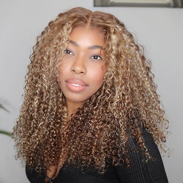 【BOGO】 Kinky Curly 13x4 Highlight Color Lace Front Human Hair Wigs Curly Hair Wigs For Black Women - reshine