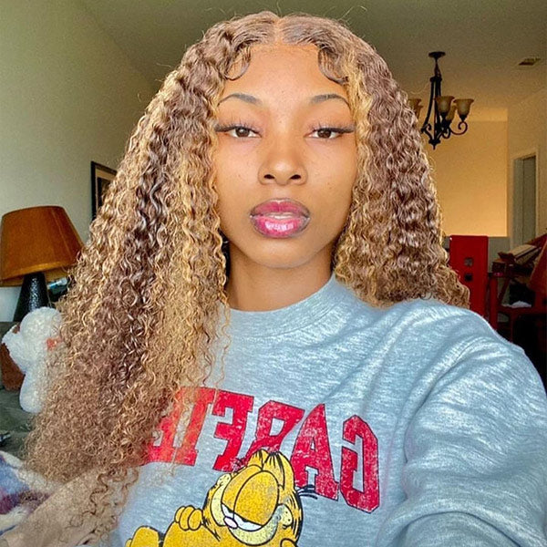 【BOGO】 Kinky Curly 13x4 Highlight Color Lace Front Human Hair Wigs Curly Hair Wigs For Black Women - reshine
