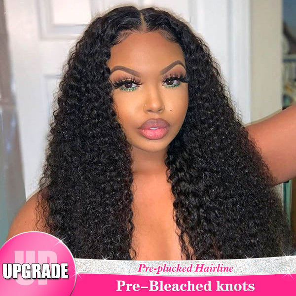 Reshine Bleached Knots Kinky Curly Hair HD Lace Front Wigs Virgin Human Hair Curly Wigs - reshine