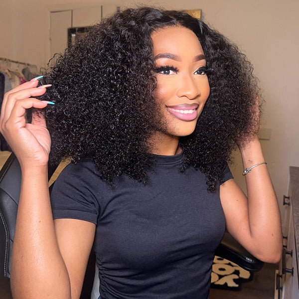 Invisi Drawstring Afro Curly 360 Wear Go Glueless Human Hair Wigs Bleached Knots Curly Hair Wigs - reshine