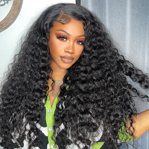 Deep Wave Glueless Human Hair Wigs 7x5 Pre Cut HD Lace Wear Go Wigs With Bleached Knots 180% Densiy Full Wigs - reshine
