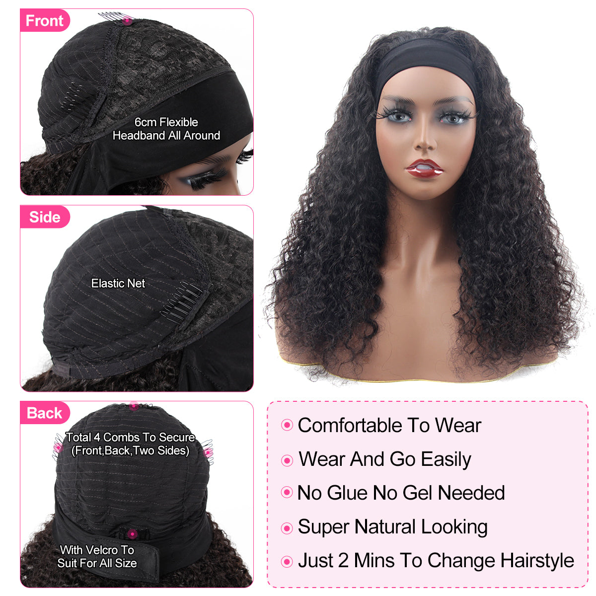 Reshine Hair Water Wave Headband Wig Glueless Curly Human Hair Wigs For Women 180% Density