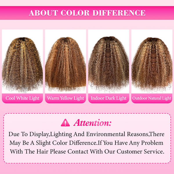 【BOGO】 Kinky Curly 13x4 Highlight Color Lace Front Human Hair Wigs Curly Hair Wigs For Black Women - reshine