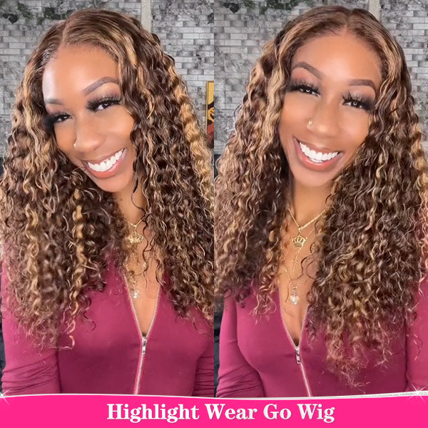 Crownmecutie Same Style Ombre Highlight Glueless Wear Go Wigs 4x6 HD Lace Water Wave Wig - reshine