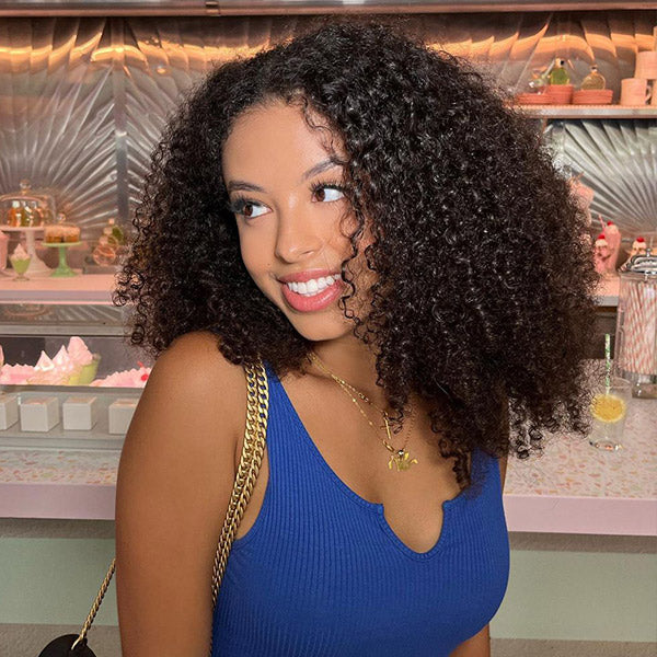 Bleached Knots Kinky Curly Glueless Human Hair Wigs 7x5 Pre Cut Lace Wear Go Wigs For Women - reshine
