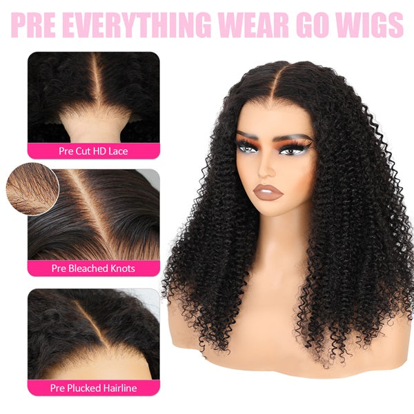 Bleached Knots Kinky Straight Human Hair Glueless Wigs 7x5 Pre Cut Lace Wear Go Wigs - reshine