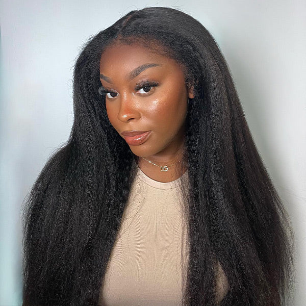 Bleached Knots Kinky Straight Human Hair Glueless Wigs 7x5 Pre Cut Lace Wear Go Wigs - reshine