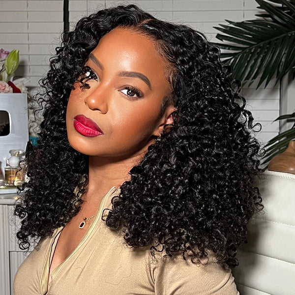 【BOGO】7X5 Kinky Cruly Pre-cut Transparent Lace Human Hair Wigs Wear and Go Glueless Wig - reshine