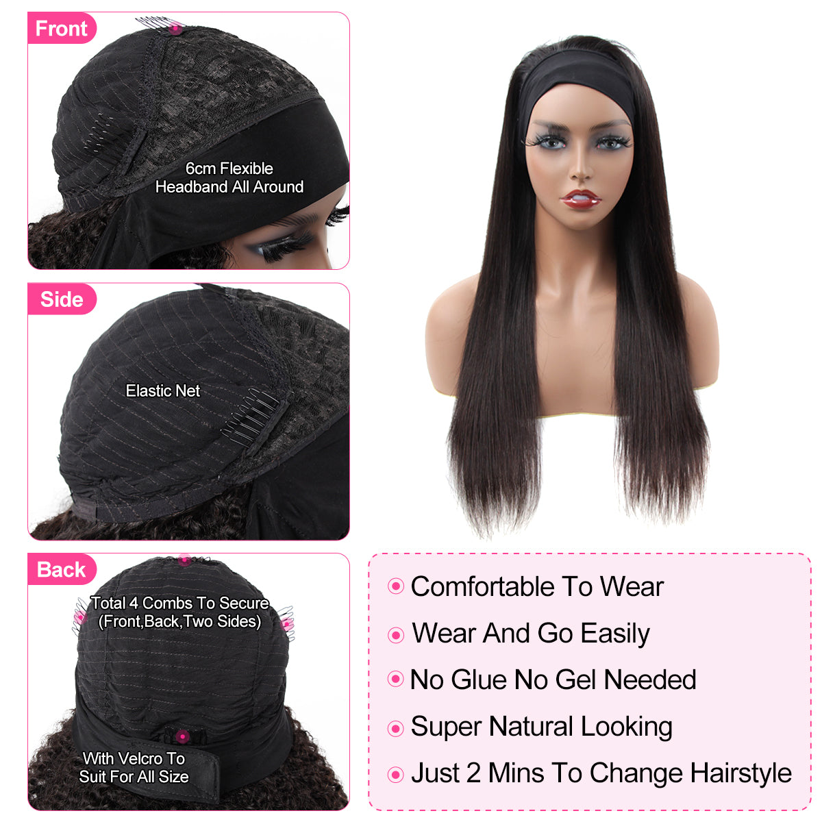 Reshine Hair High Quality Short Bob Straight Headband Wigs For African American - reshine