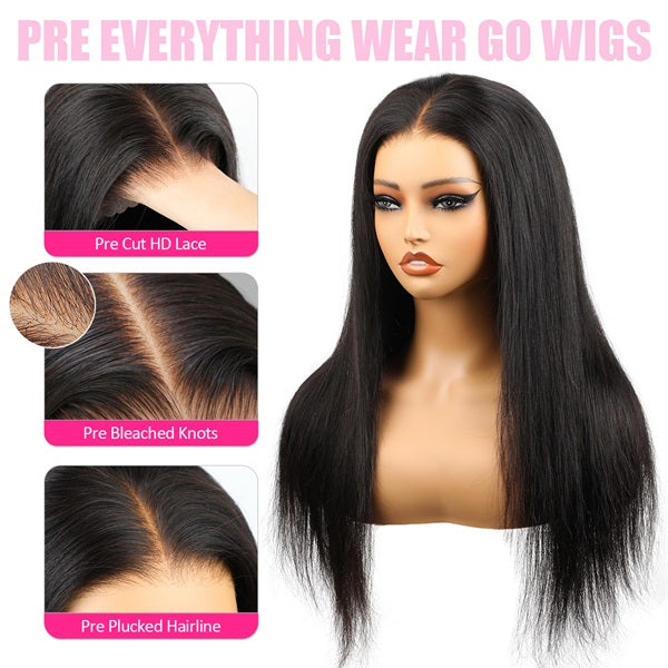 Straight 7x5 Wear Go Wigs Pre cut HD Lace Glueless Wigs With Bleached Knots - reshine