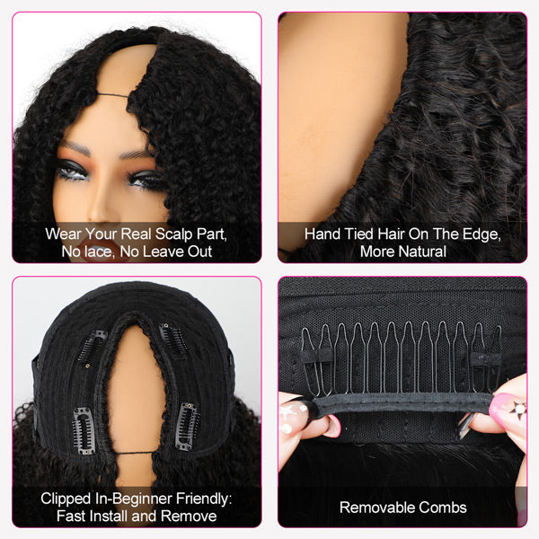 Reshine Hair V Part Wig With Invisi Drawstring Human Hair Wigs For Black Women Kinky Straight Half Wig - reshine