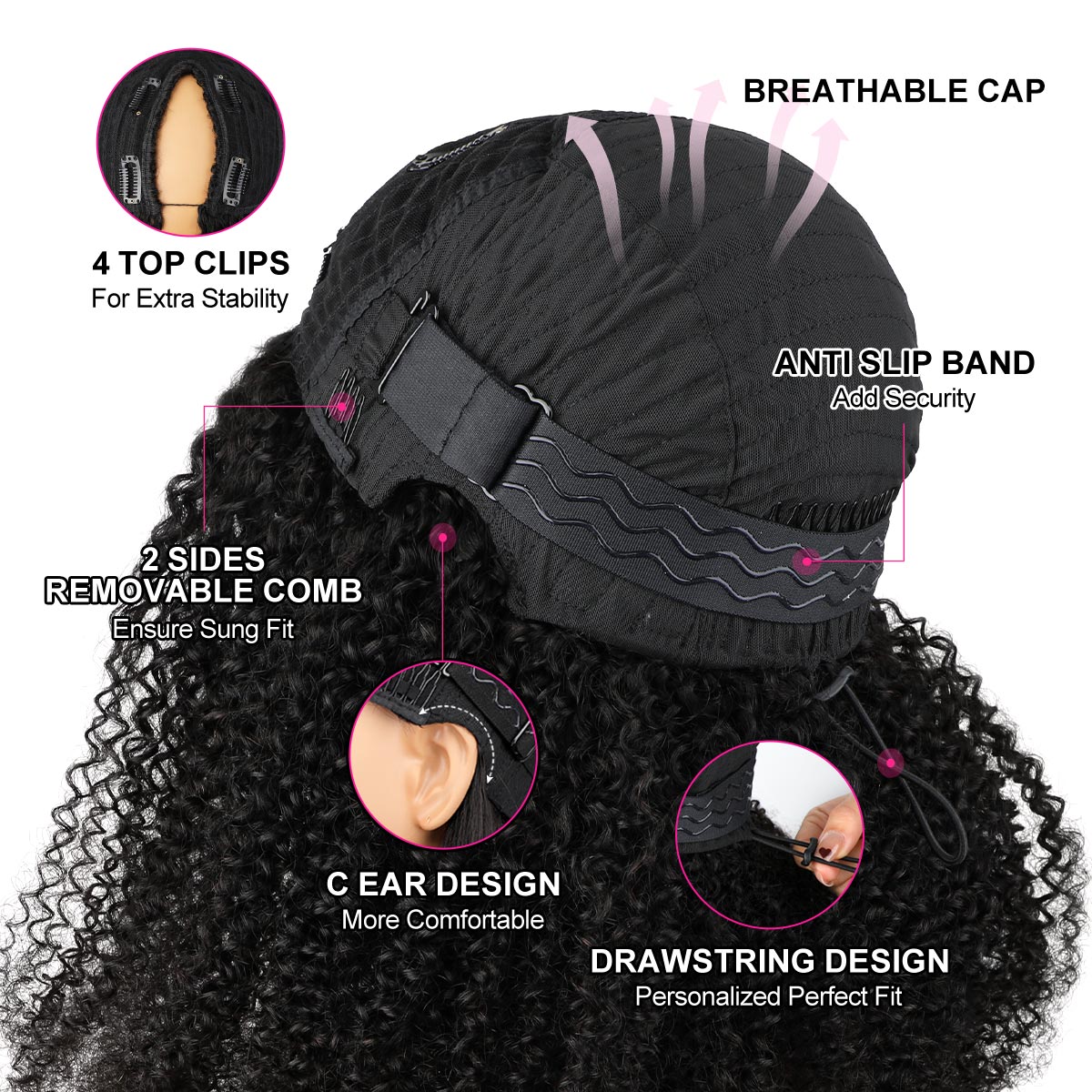 Reshine Hair V Part Wig With Invisi Drawstring Human Hair Wigs For Black Women Kinky Straight Half Wig - reshine