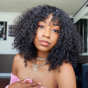 No Leave Out Afro Curly V Part Wig Glueless Human Hair Wigs - reshine
