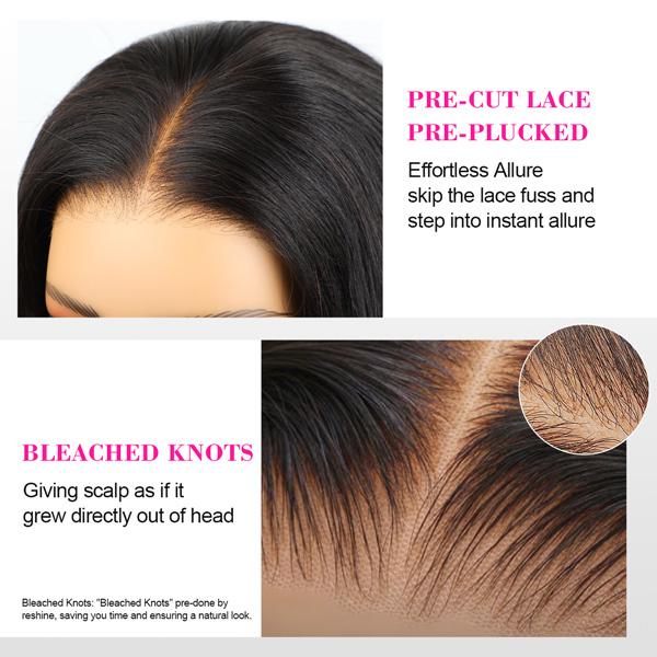 9x6 T Part Layered Yaki Straight Short Bob Wig Wear Go Glueless Human Hair Lace Wig Bleached Knots T Part Glueless Bob Wig - reshine