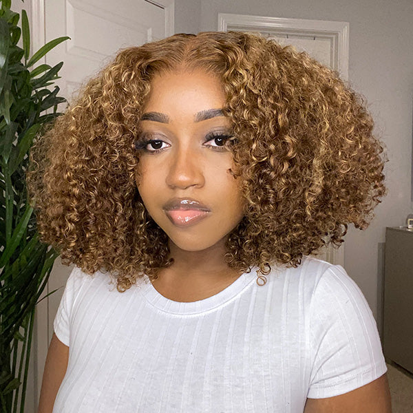 Reshine Ombre 4/27 Highlight Kinky Curly Wear Go Glueless Wigs 4x6 Pre Cut Lace Wigs For Women - reshine
