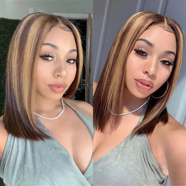 Pre-cut HD Lace Wear Go Wigs 4/27 Highlight Straight Hair Bob Wig - reshine