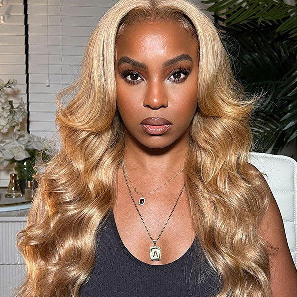 #27 Honey Blonde Body Wave Wear Go Glueless Wigs 4x6 Pre-cut Lace Closure Wig
