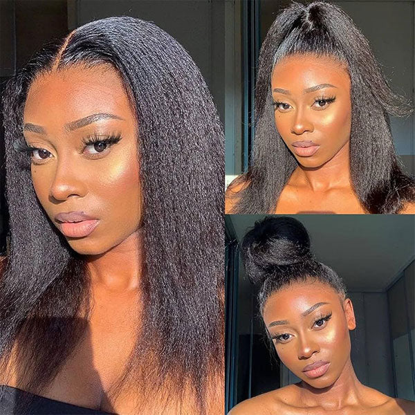 Bleached Knots Kinky Straight Human Hair Glueless Wigs 360 Pre-cut Lace Wear Go Wigs - reshine