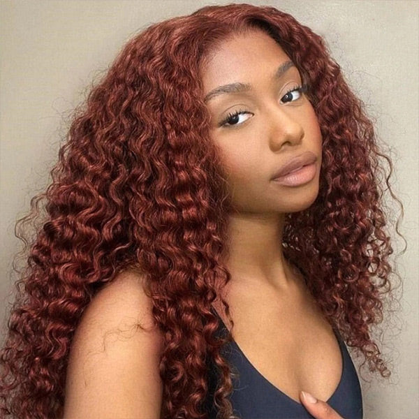 33 Reddish Brown Deep Wave Wear Go Glueless Wigs Pre-cut HD Lace Wigs - reshine