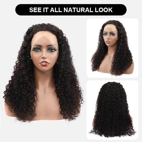 Queenleora Same Long Mongolian Curly Hair Wigs Water Wave Human Hair HD Lace Front Wigs - reshine