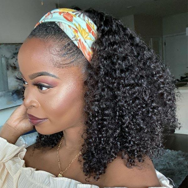 Reshine Hair Kinky Curly Hair Headband Wig Human Hair Wigs Natural Color Glueless Half Wigs - reshine