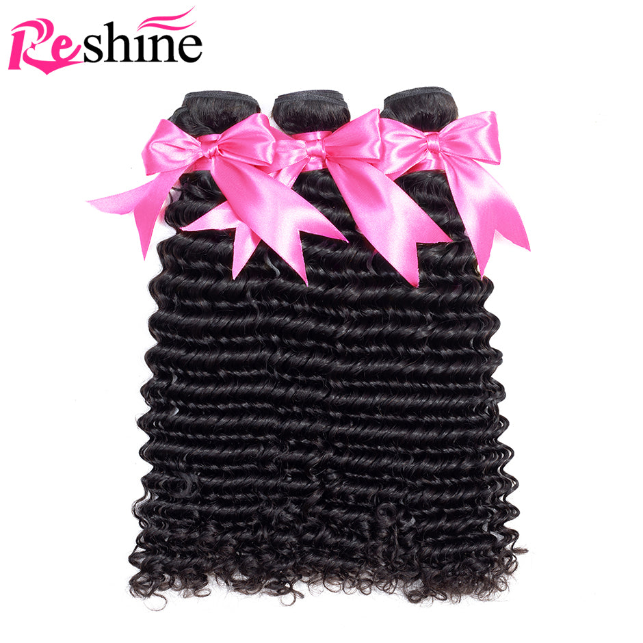 Deep Wave Hair 3 Bundles Brazilian/Peruvian/Malaysian Human Hair Extensions Curly Hair - reshine