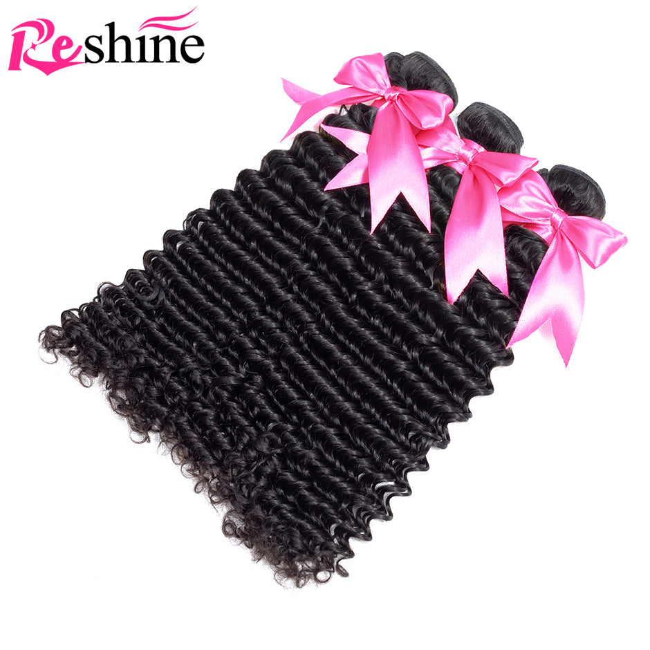 Deep Wave Hair 3 Bundles With 13X4 Lace Frontal Closure Brazilian/Peruvian/Malaysian Hair - reshine