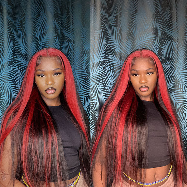 Straight Wigs Skunk Stripe Hair Transparent Lace Front Wigs For Women Money Piece Hair - reshine