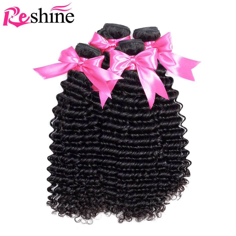 Deep Wave Bundles With Frontal Brazilian Virgin Human Hair 4 Bundles With Frontal Closure Natural Color - reshine