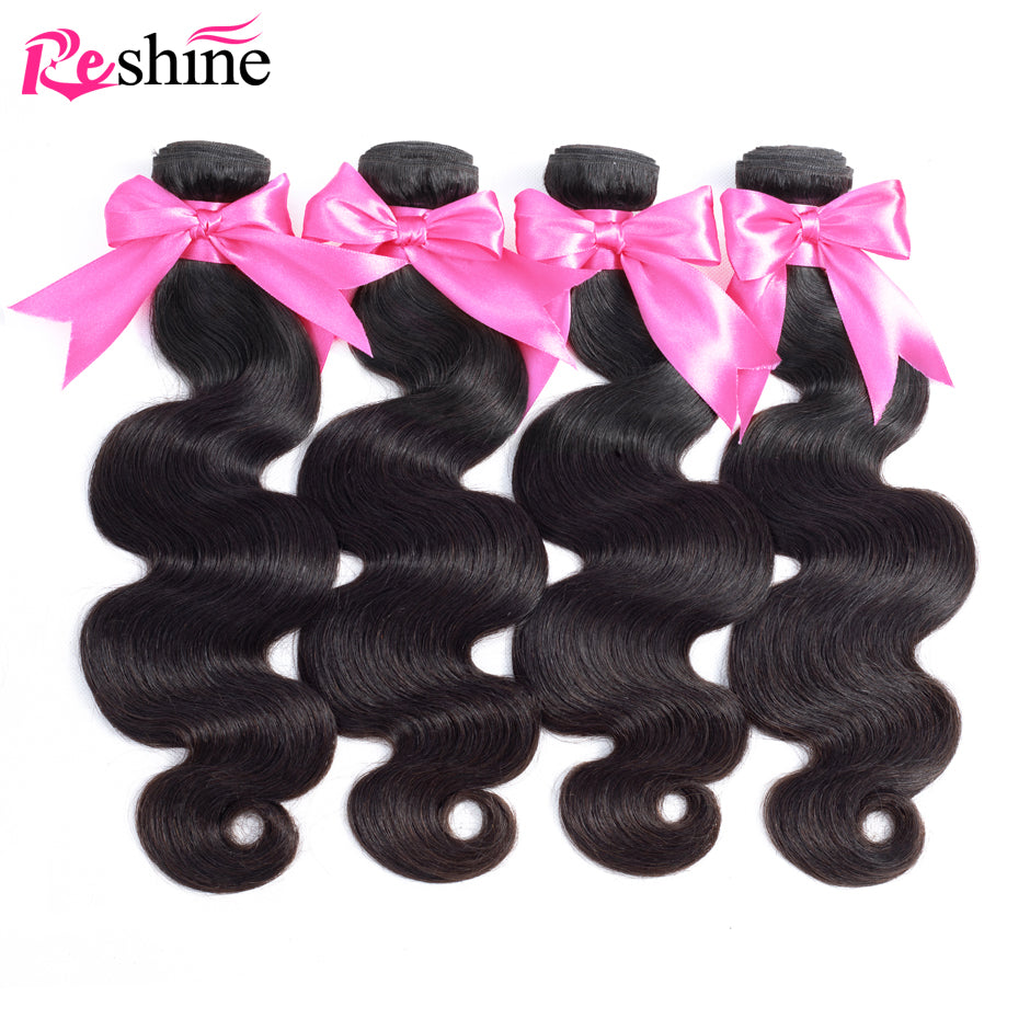 4 Bundles Deal Peruvian Body Wave Bundles Natural Color Human Hair Weaving - reshine