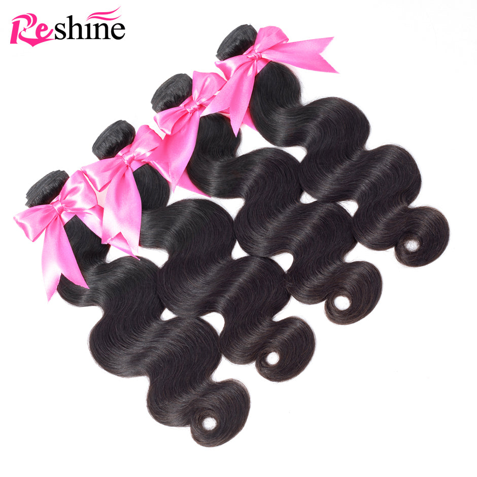 4 Bundles Deal Peruvian Body Wave Bundles Natural Color Human Hair Weaving - reshine