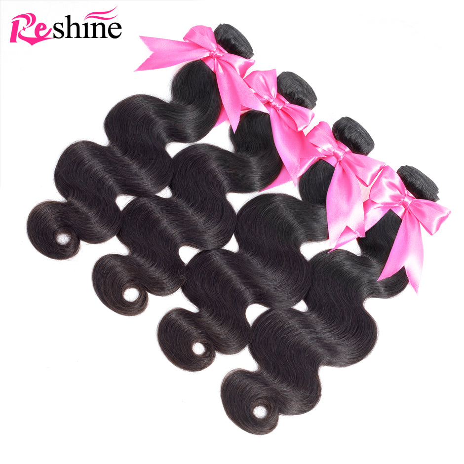 4 Bundles Deal Peruvian Body Wave Bundles Natural Color Human Hair Weaving - reshine