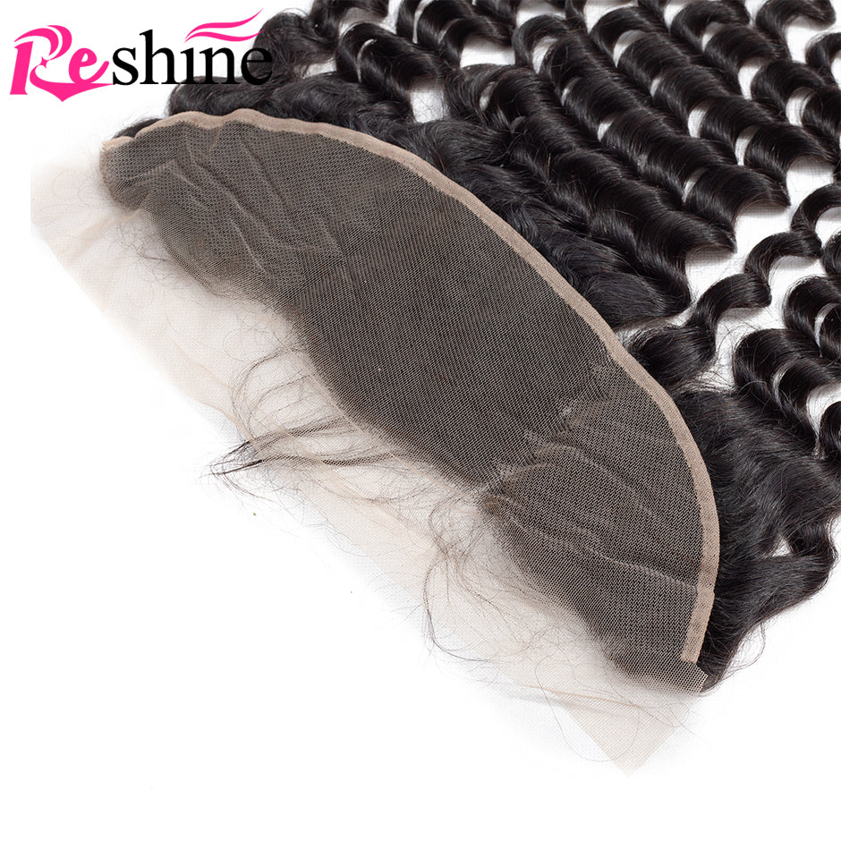 Deep Wave Hair 3 Bundles With 13X4 Lace Frontal Closure Brazilian/Peruvian/Malaysian Hair - reshine