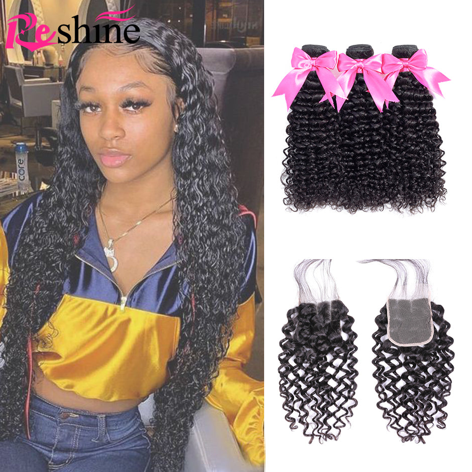 Brazilian Hair Weave Bundles With Closure Natural Color Water Wave Closure With Bundles - reshine